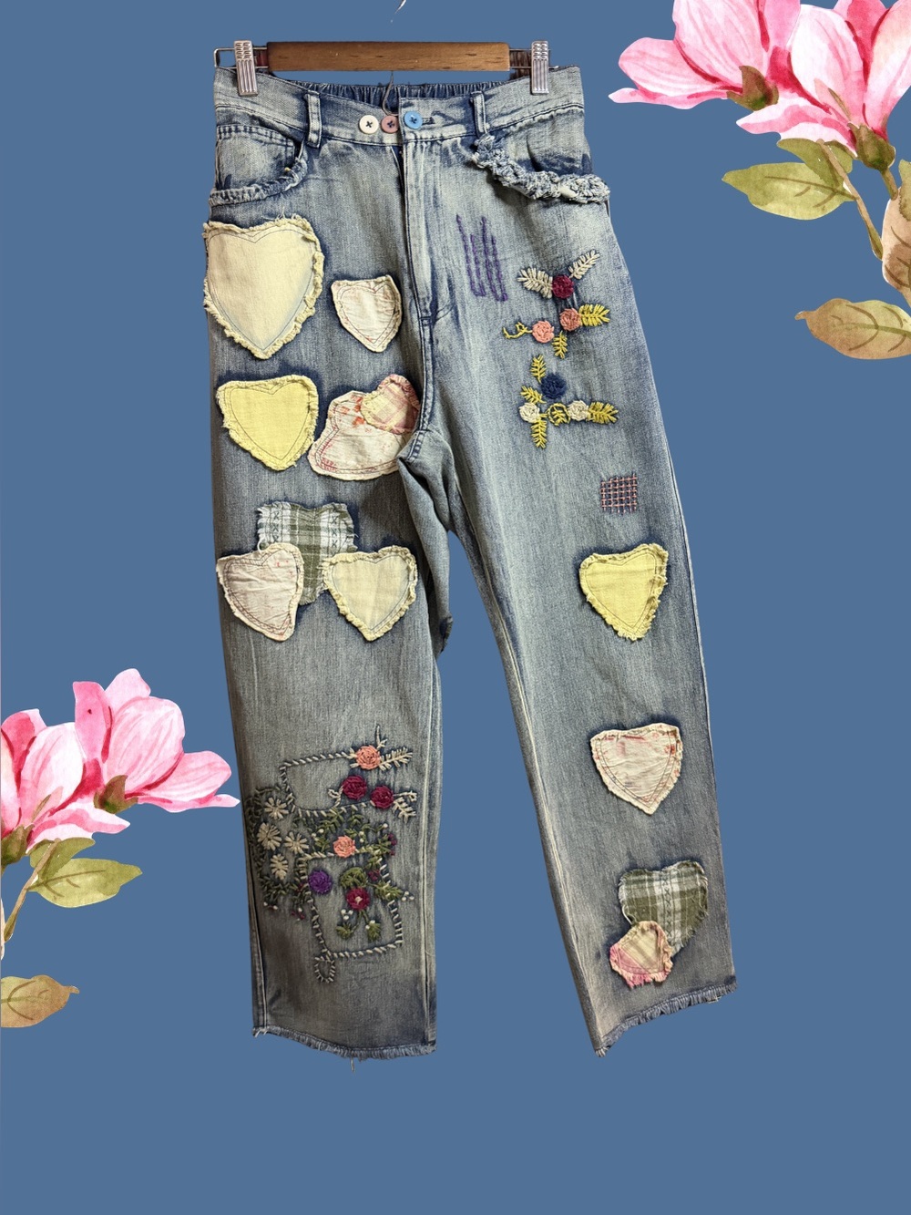 Bluevelvet Embroidered Patchwork Straight Leg Jeans